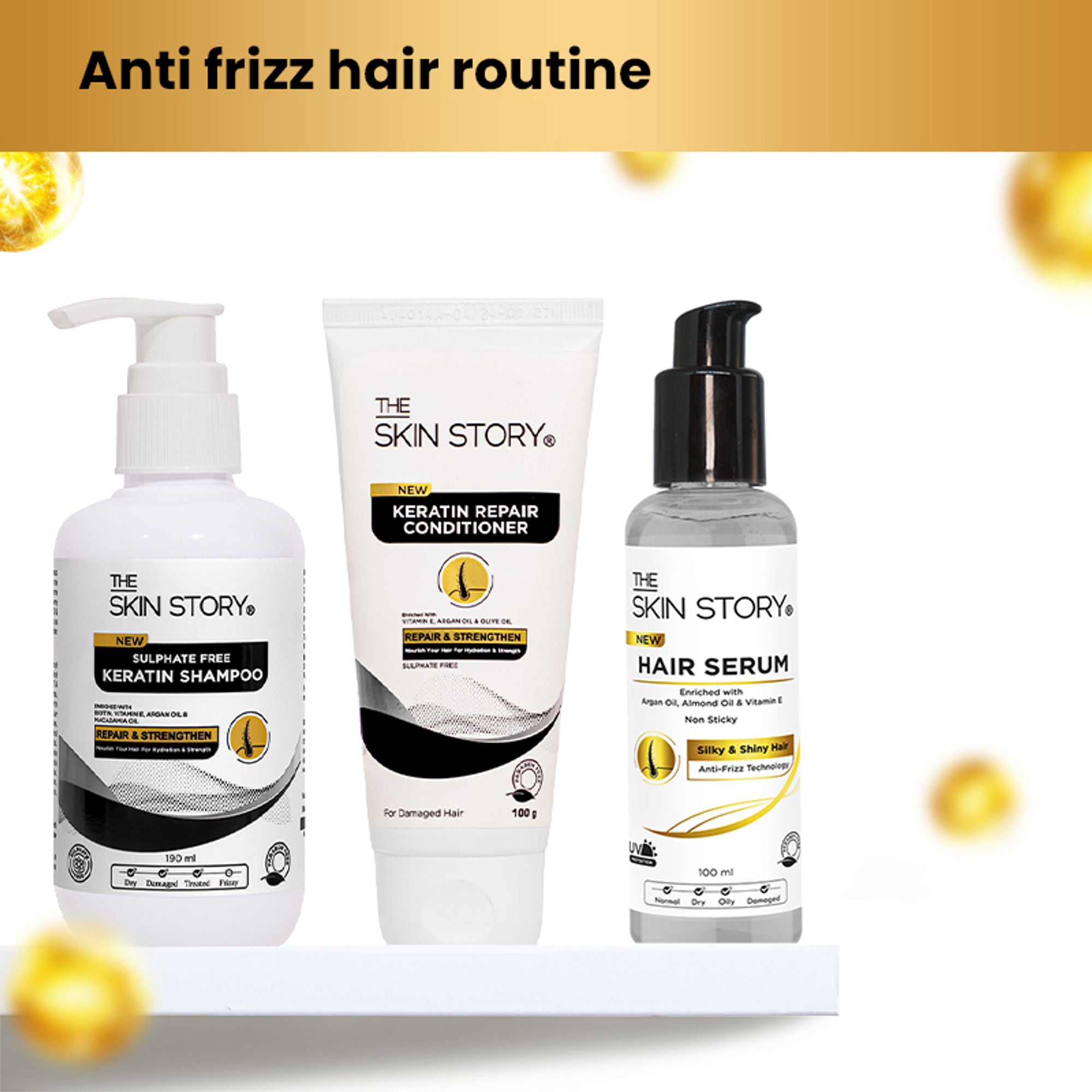 The Skin Story Anti Frizz Hair Serum For Smooth Shiny Silky Hair with Vit E Argan Oil