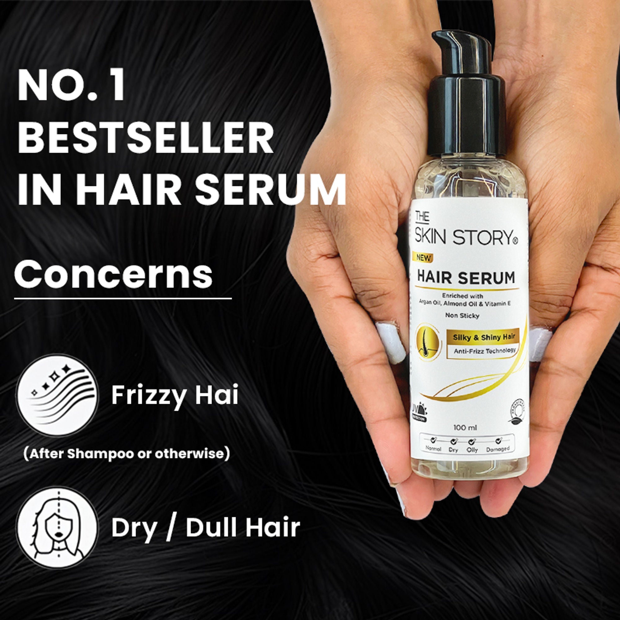The Skin Story Anti Frizz Hair Serum For Smooth Shiny Silky Hair with Vit E Argan Oil