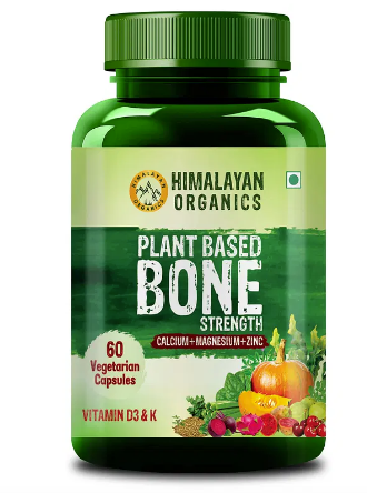 Himalayan Organics Plant Based Bone Strength Supplement Calcium, Magnesium, Zinc 60 Veg Capsules