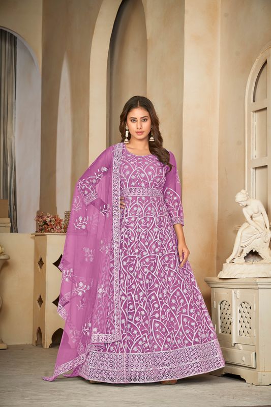 Aastha Light Purple with Net top fabric Santoon Net Bottom fabric