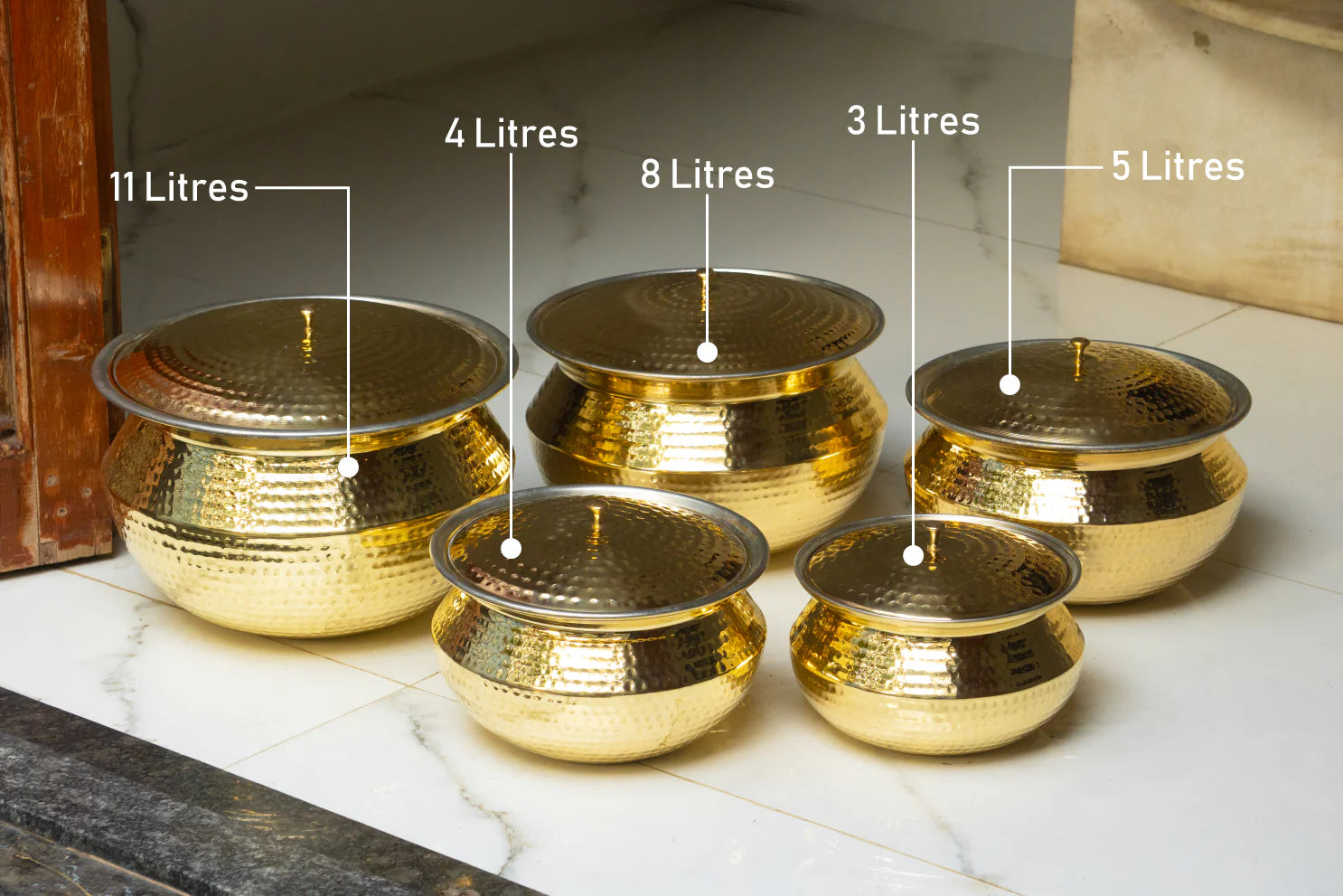 Health Smith Pure Brass Round Handi With Lid for Cooking – Tin Coated (Kalai) – Handcrafted Hammered & Traditional Design