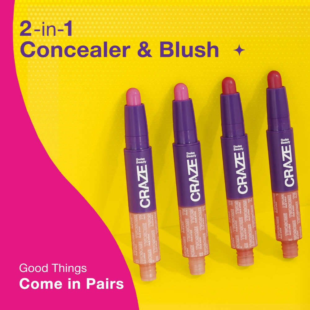 Swiss Beauty Craze Twosome Face Stick 2-In-1 Beauty Wand Concealer and Blush - 2 Light - Rose