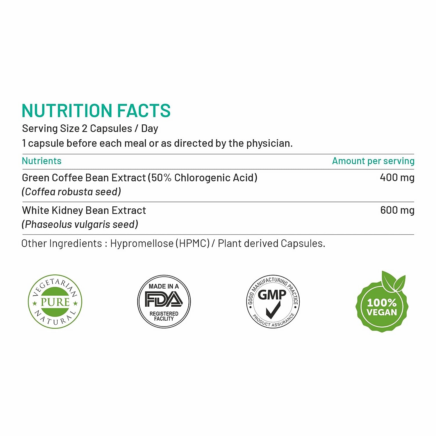 Bliss Welness Green Coffee Bean Extract White Kidney Bean Extract Capsules
