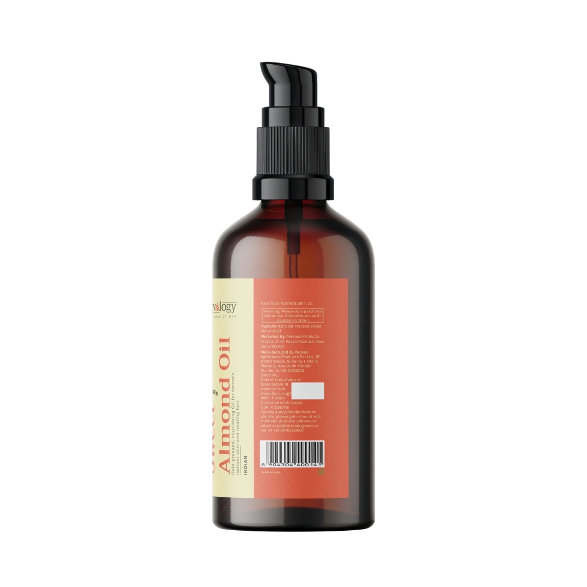 Tattvalogy Sweet Almond Oil - Nourishes Skin, Fades Dark Circles & Uneven Skin tone, Vitamin-E Rich