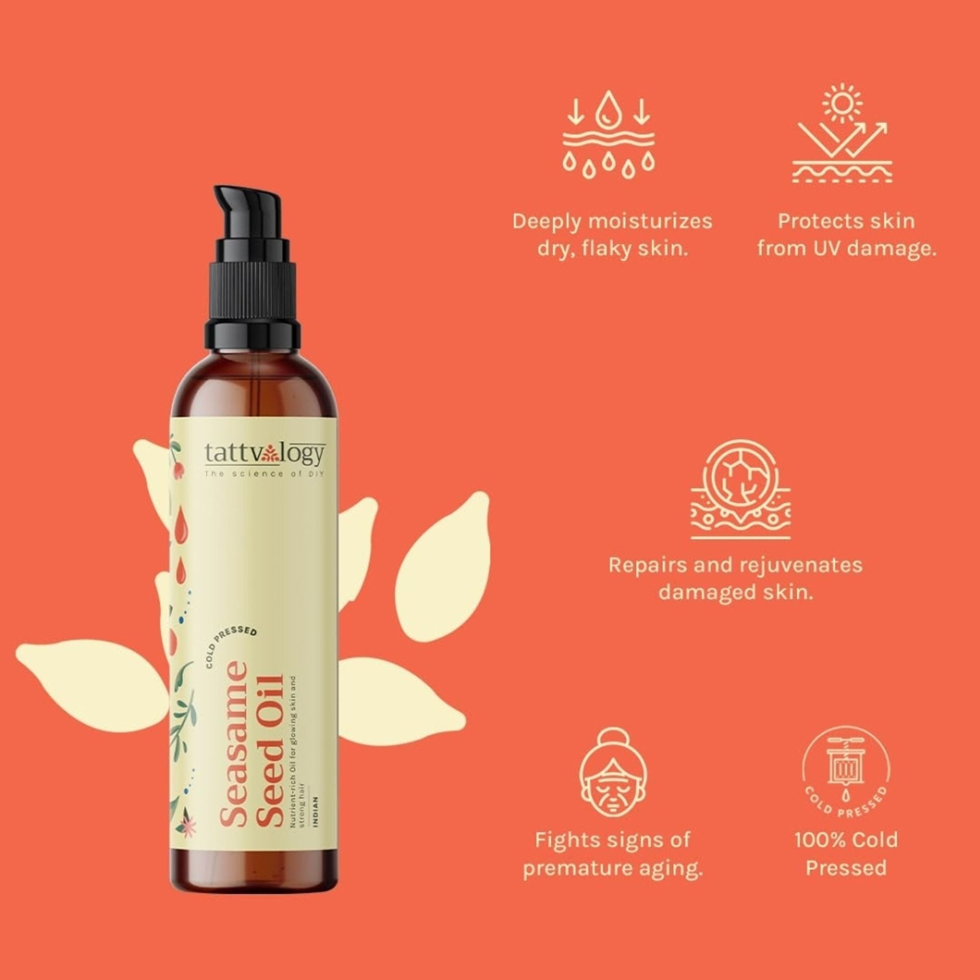 Tattvalogy Sesame Seed Oil - Cold Pressed, Strengthens Hair, Soothes & Nourishes Skin, all Naturally