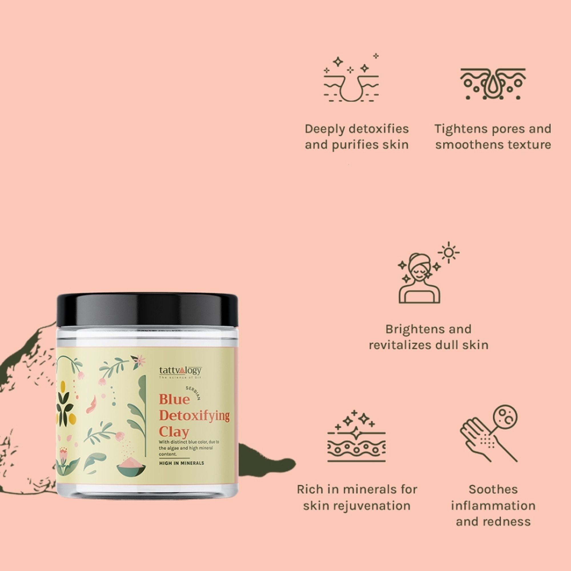 Tattvalogy Serbian Blue Clay - Detoxifies, Purifies Pores & Restores Glow for Balanced, Healthy Skin