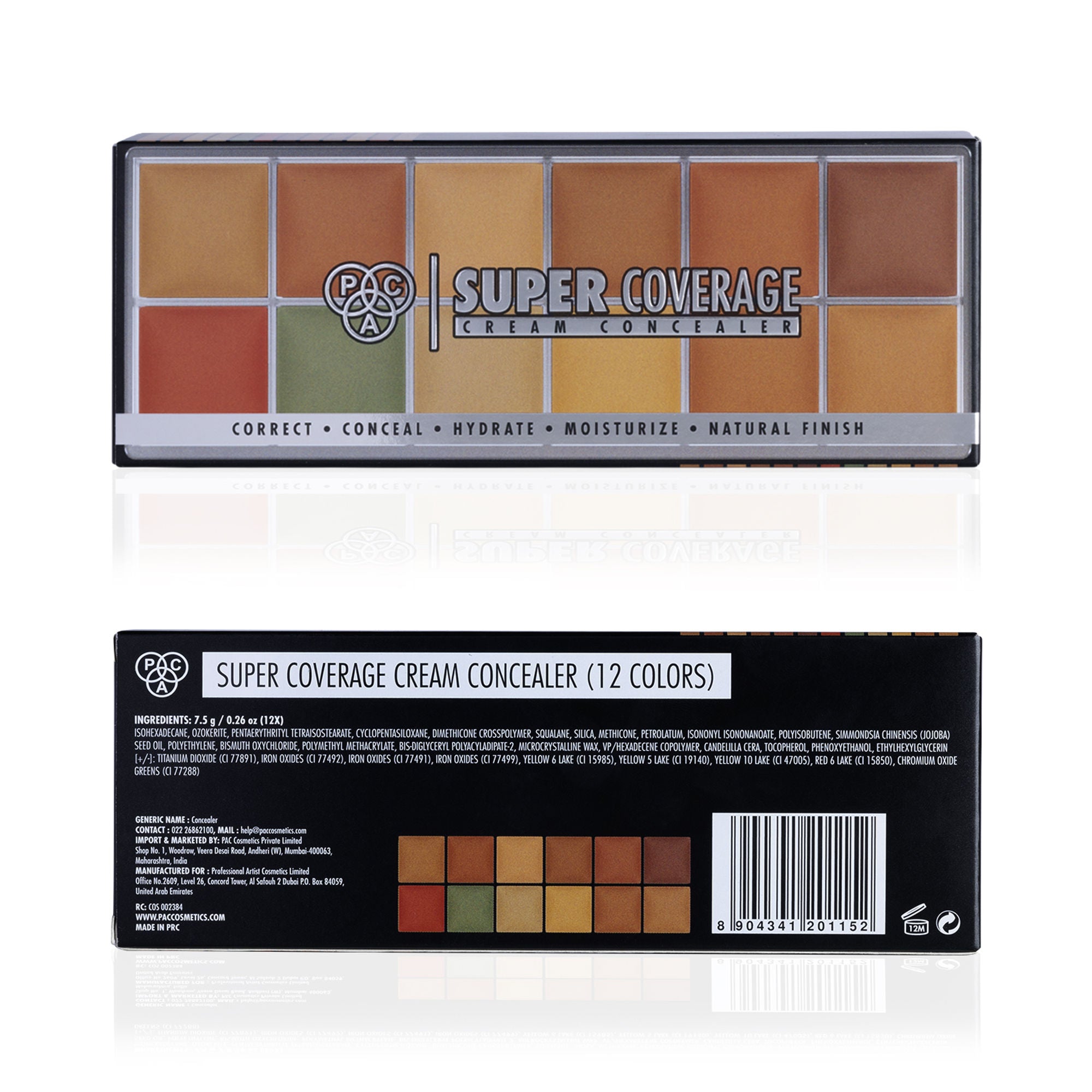 PAC Studio Super Coverage Cream Concealer Palette X12 - Creamy Blendable Formula, Longlasting Full Coverage