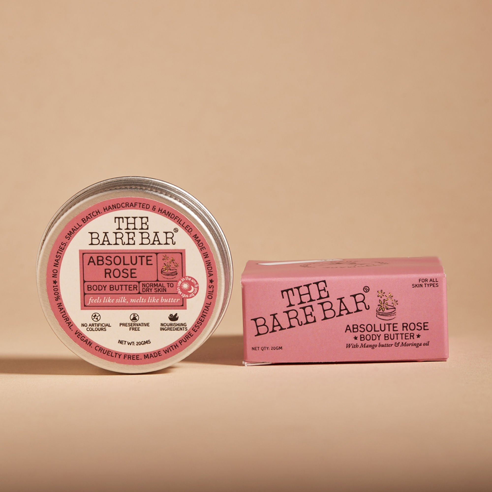 The Bare Bar Absolute Rose Body Butter - Rose-Scented Moisturizer With Clean, Rich Formula