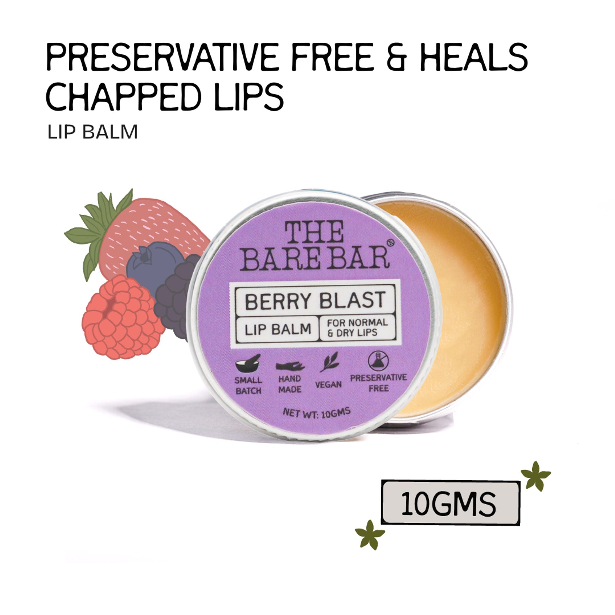 The Bare Bar Berry Blast Lip Balm - Buttery Moisture For Pigmented, Dry Lips - Berry Blast