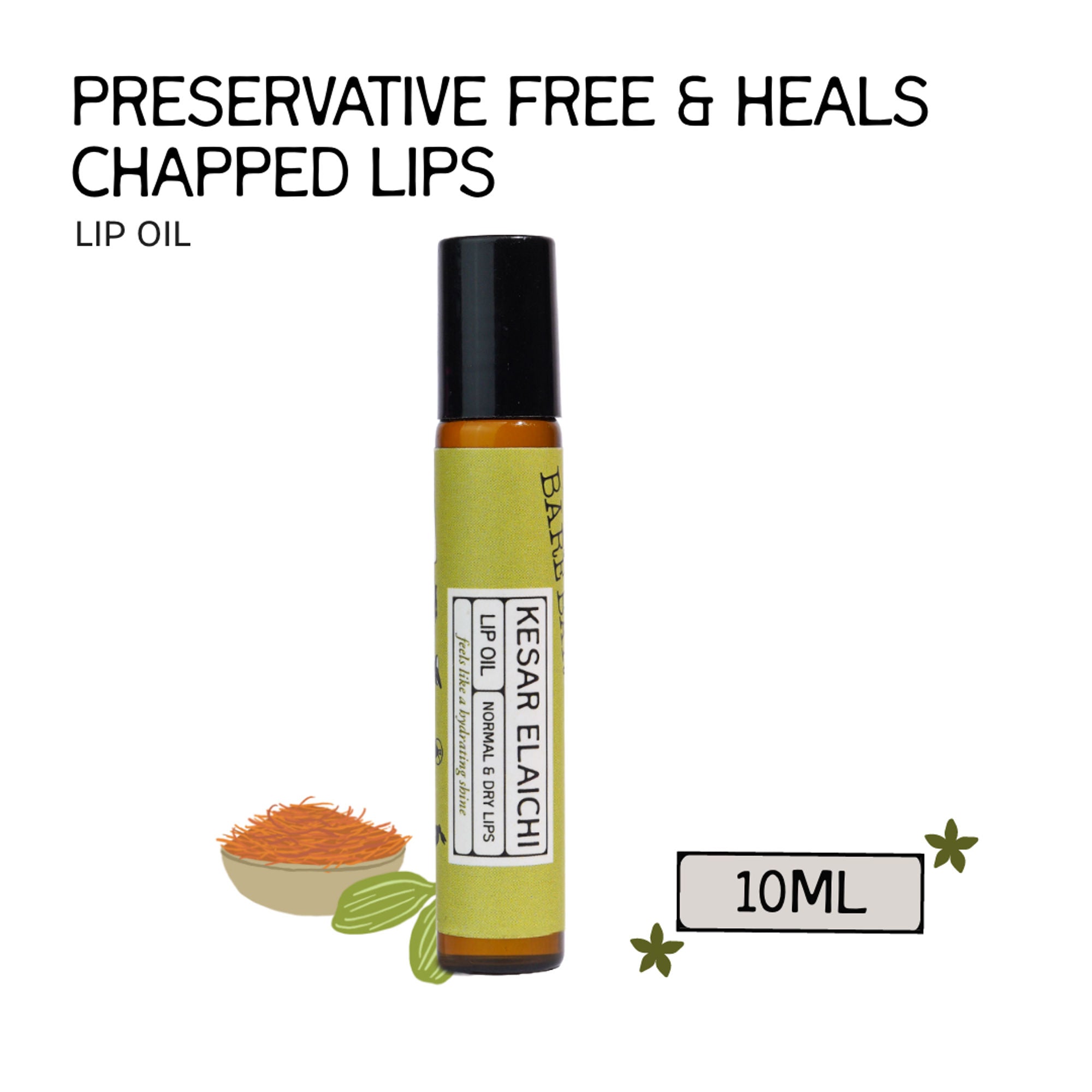 The Bare Bar Kesar Elaichi Lip Oil - Rich Oils For Pigmentation & Lip Healing
