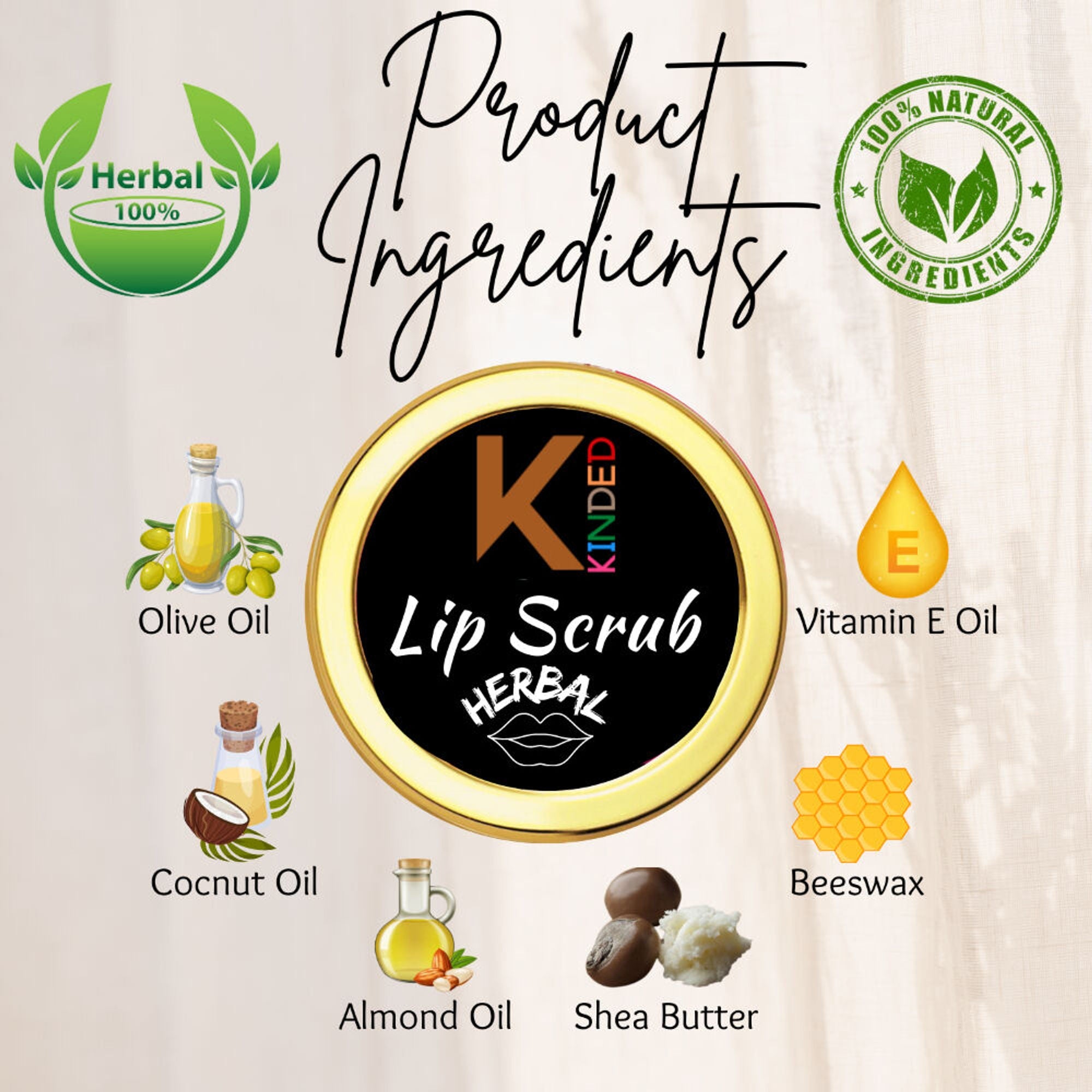 KINDED Lip Sugar Scrub Herbal Exfoliator - Mixed Fruit