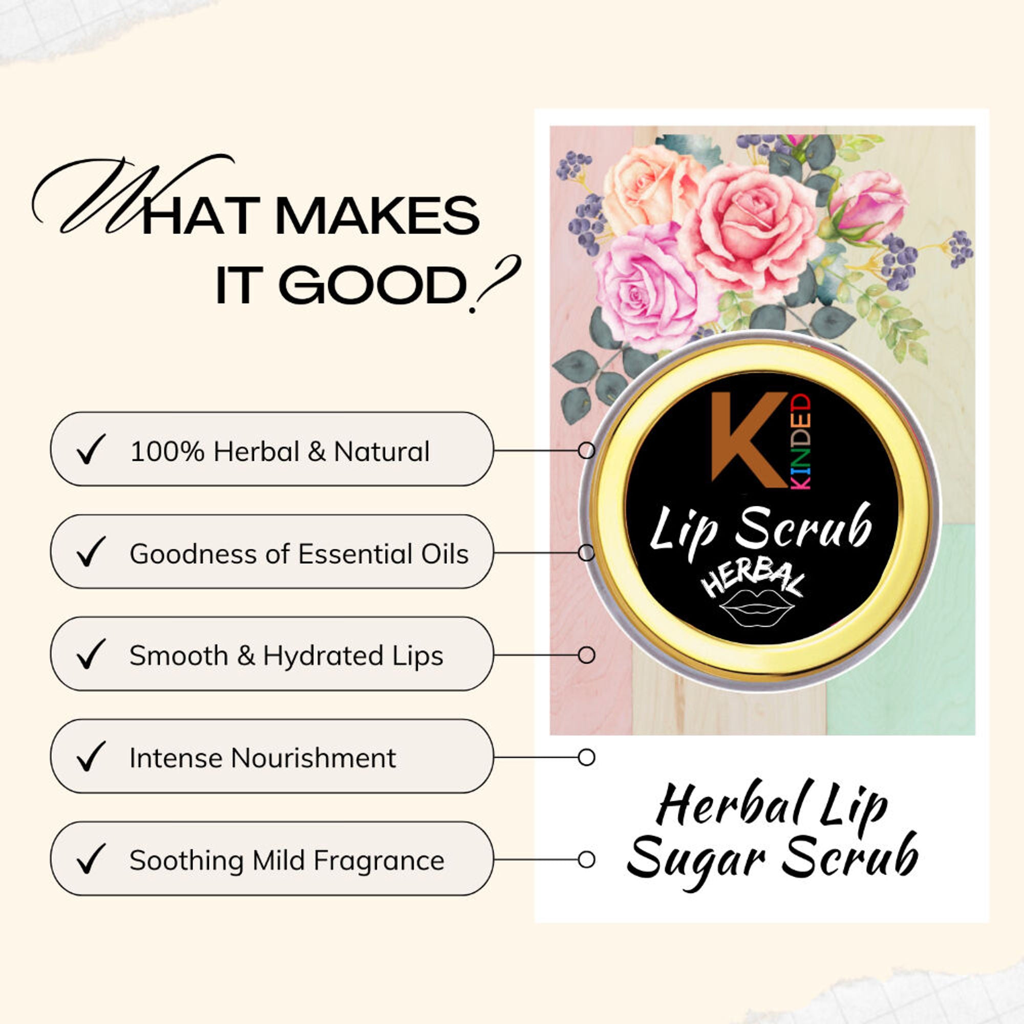 KINDED Lip Sugar Scrub Herbal Exfoliator - Beetroot