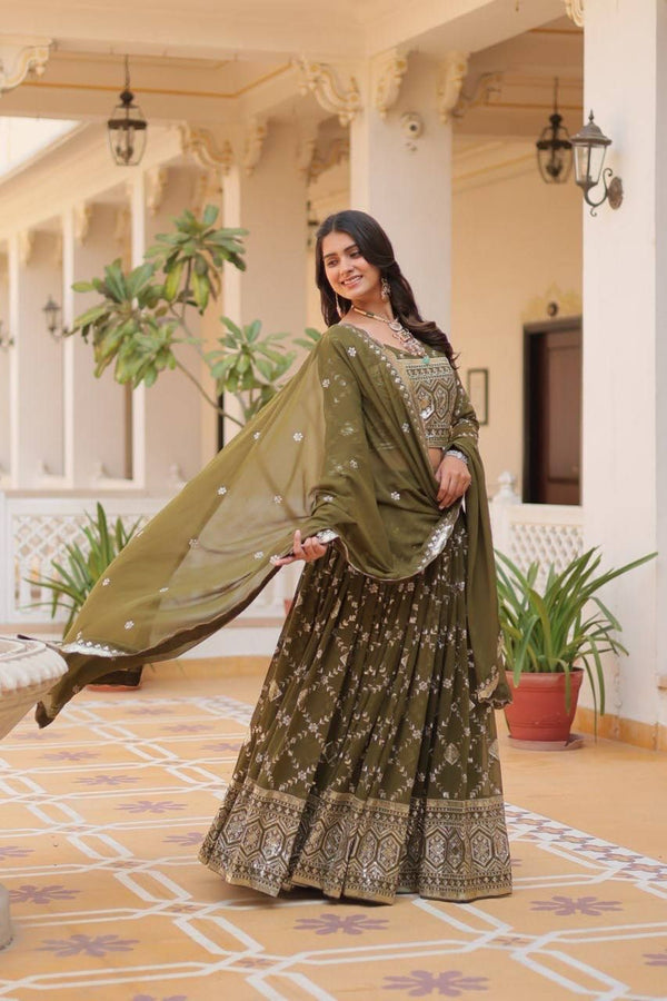 Aastha fashion Mahendi Heavy Fox Georgette lehanga blouse Embroidery Sequence Work