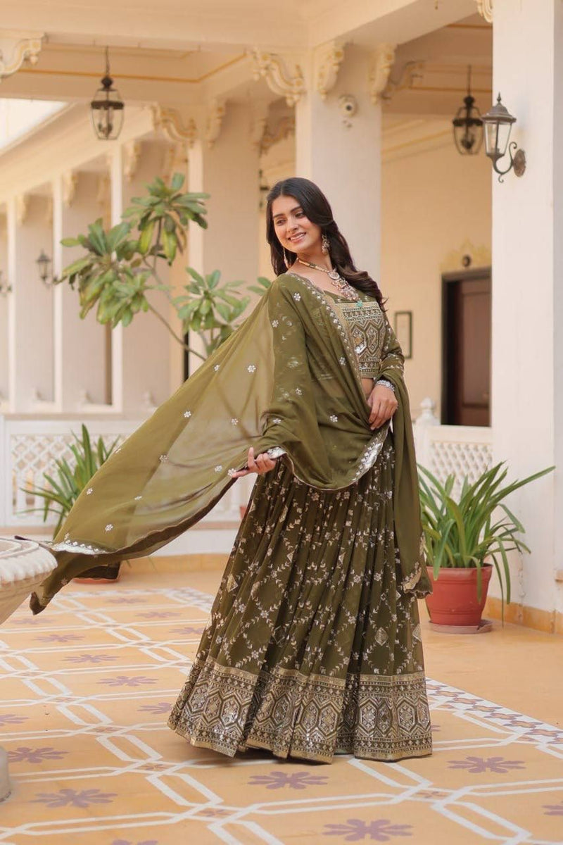 Aastha fashion Mahendi Heavy Fox Georgette lehanga blouse Embroidery Sequence Work