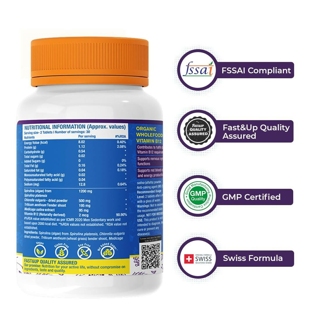 Fast&Up Plant Based B12 Tablets With Natural Methylcobalamin