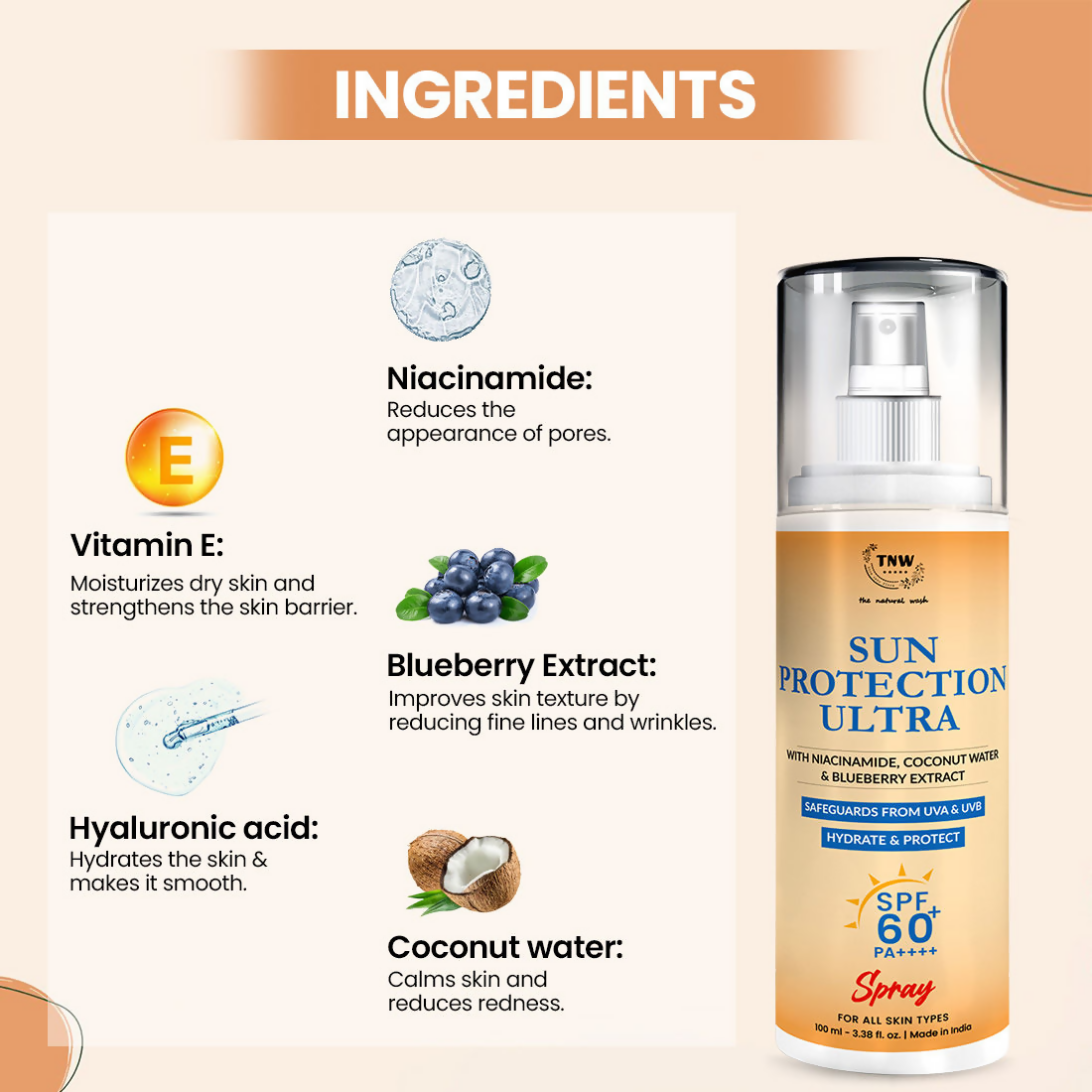 The Natural Wash Sun Defence Sunscreen SPF 60 UVA UVB PA++++ Sunblock Suncream