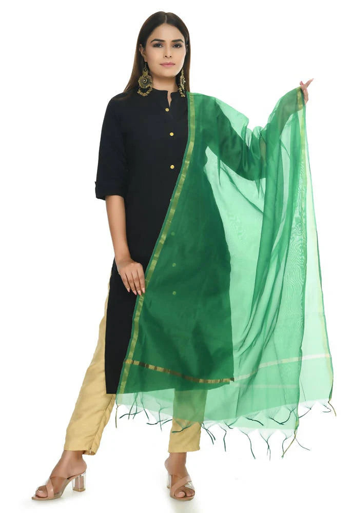 Mominos Fashion Green Banarsi Piping Dupatta