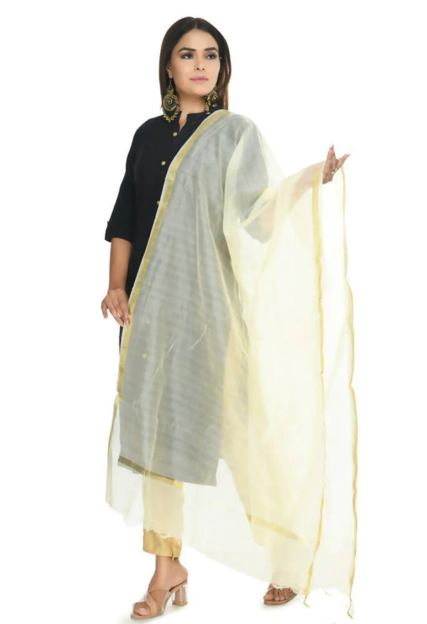 Mominos Fashion Off White Banarsi Piping Dupatta