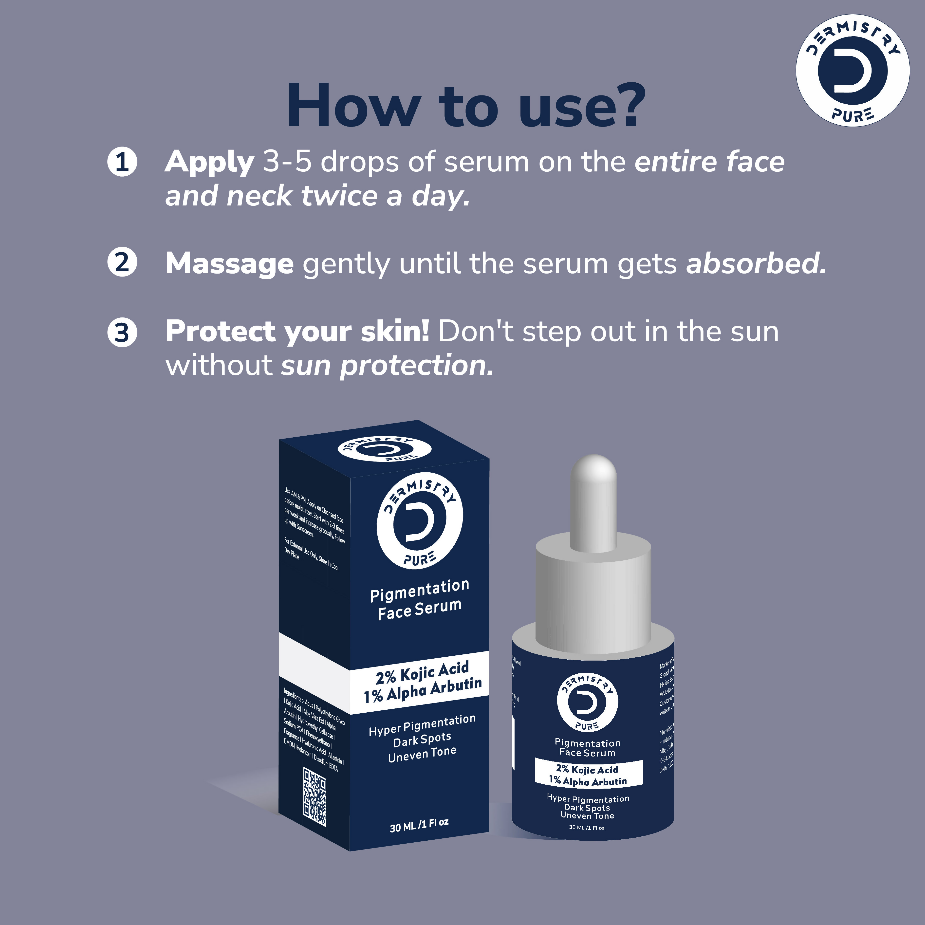 Dermistry 2% Kojic Acid 1% Alpha Arbutin Pigmentation Spots Removal Skin Brightening Face Serum