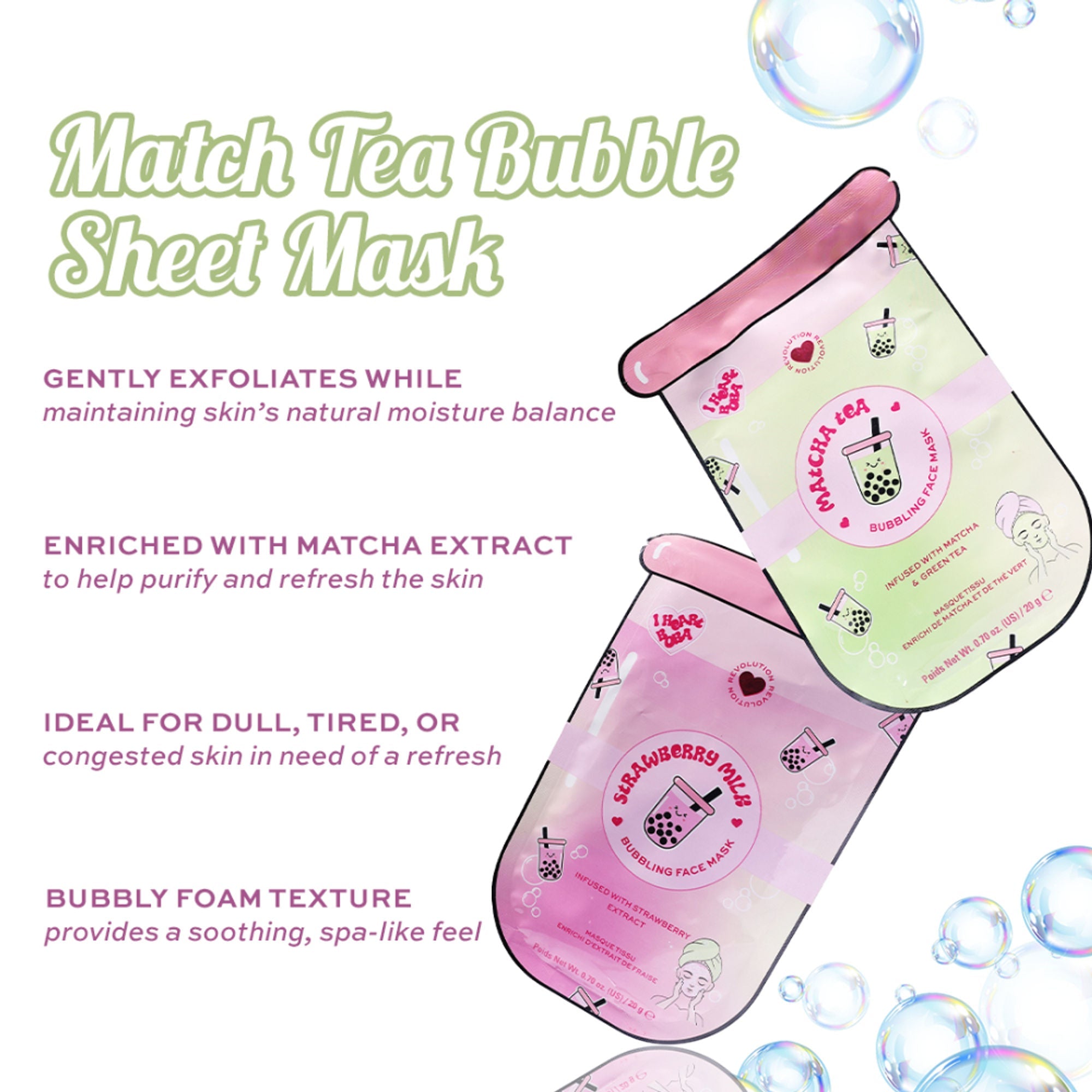 Makeup Revolution Bubble Tea Strawberry Milk Bubble Sheet Mask - Strawberry Pink