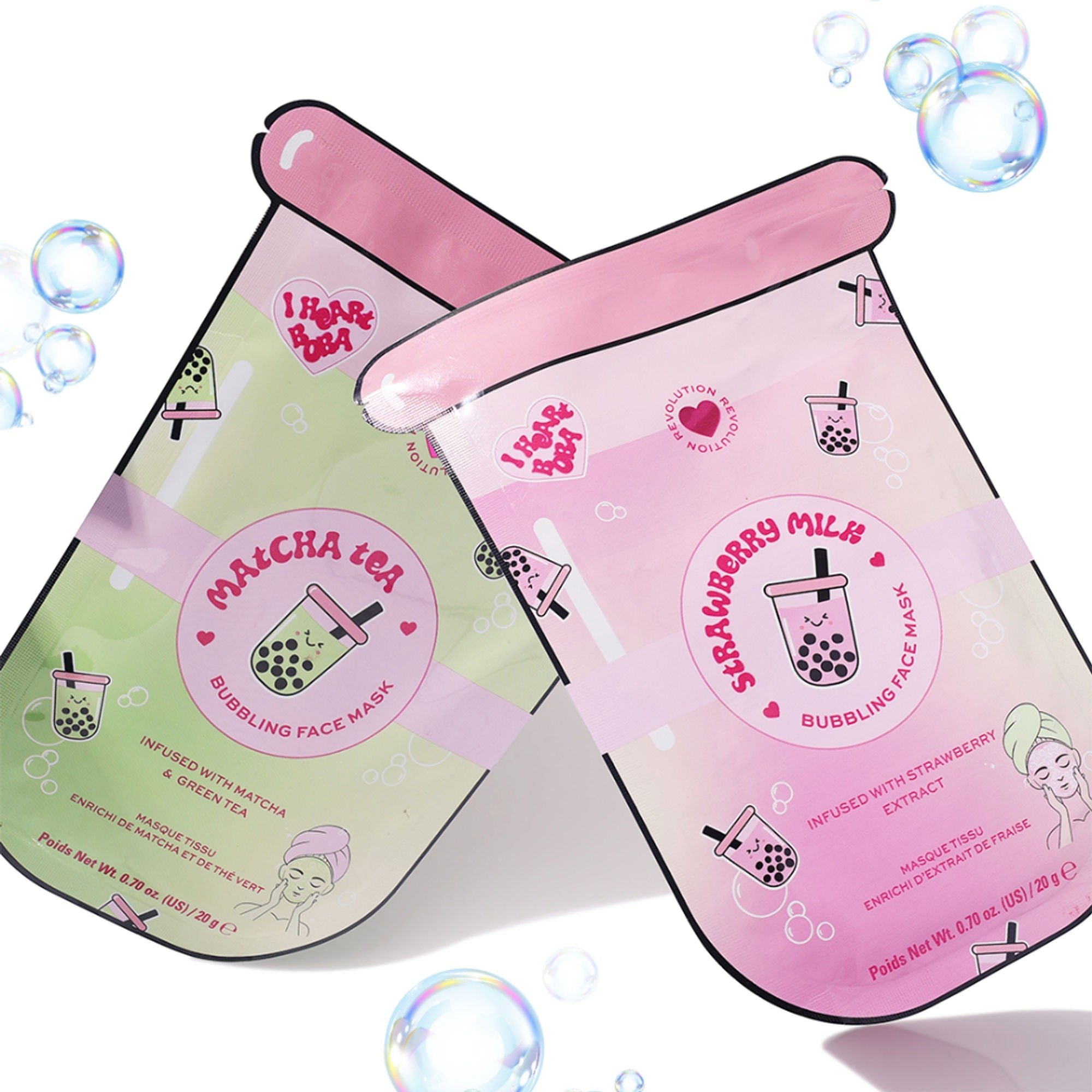 Makeup Revolution Bubble Tea Strawberry Milk Bubble Sheet Mask - Strawberry Pink