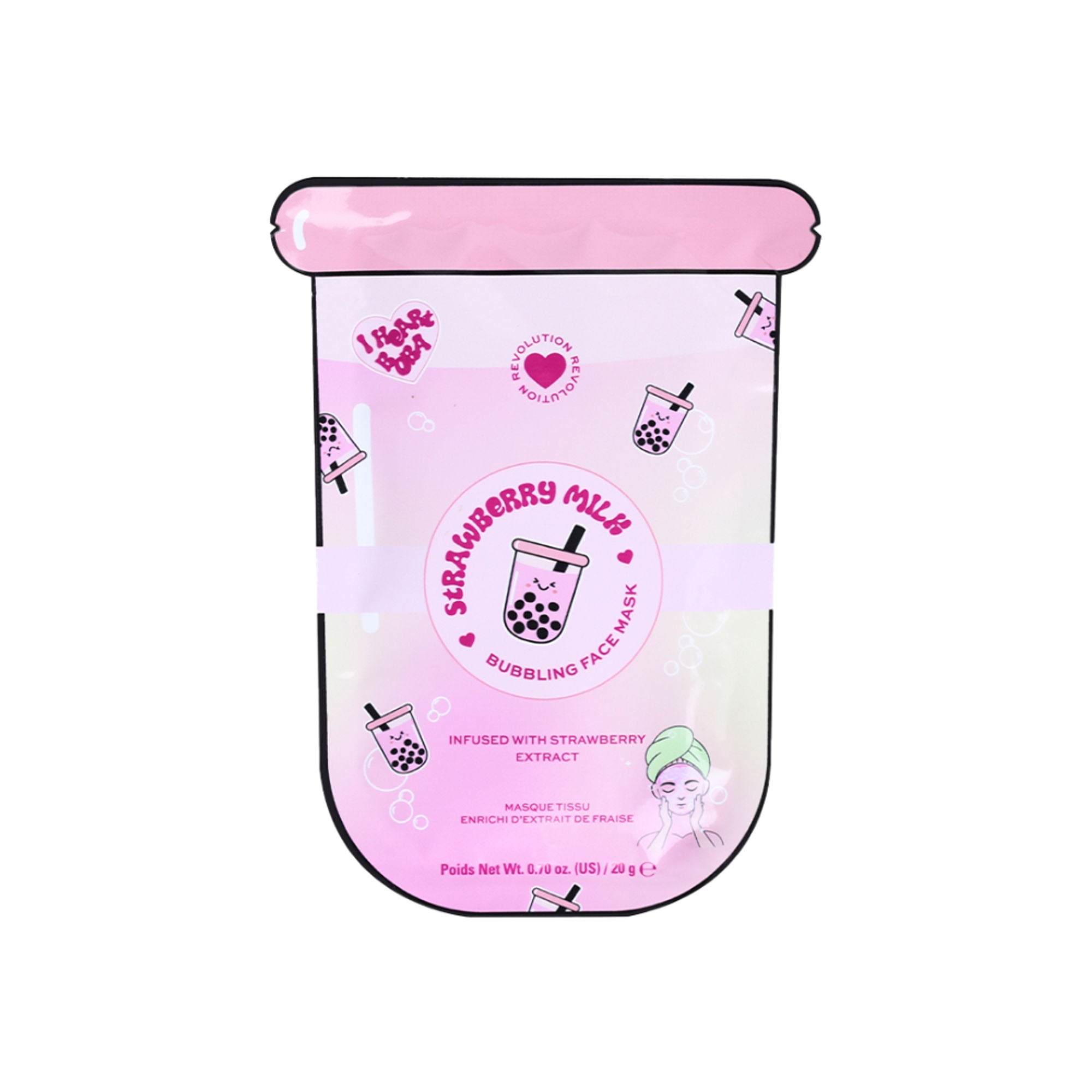 Makeup Revolution Bubble Tea Strawberry Milk Bubble Sheet Mask - Strawberry Pink