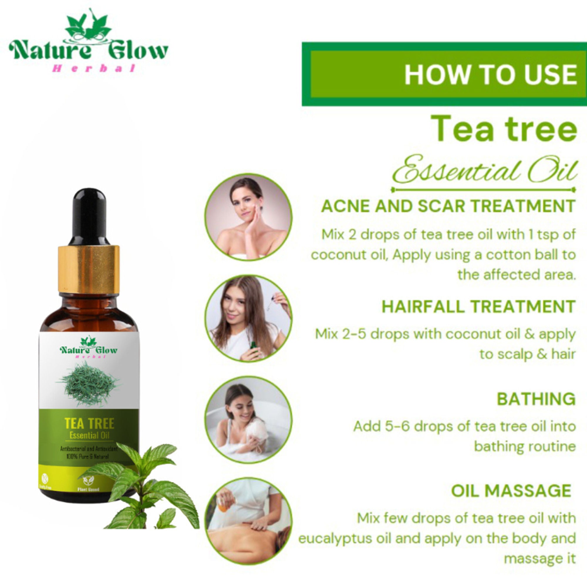 Nature Glow Herbal Tea Tree & Peppermint Essential Oil Combo