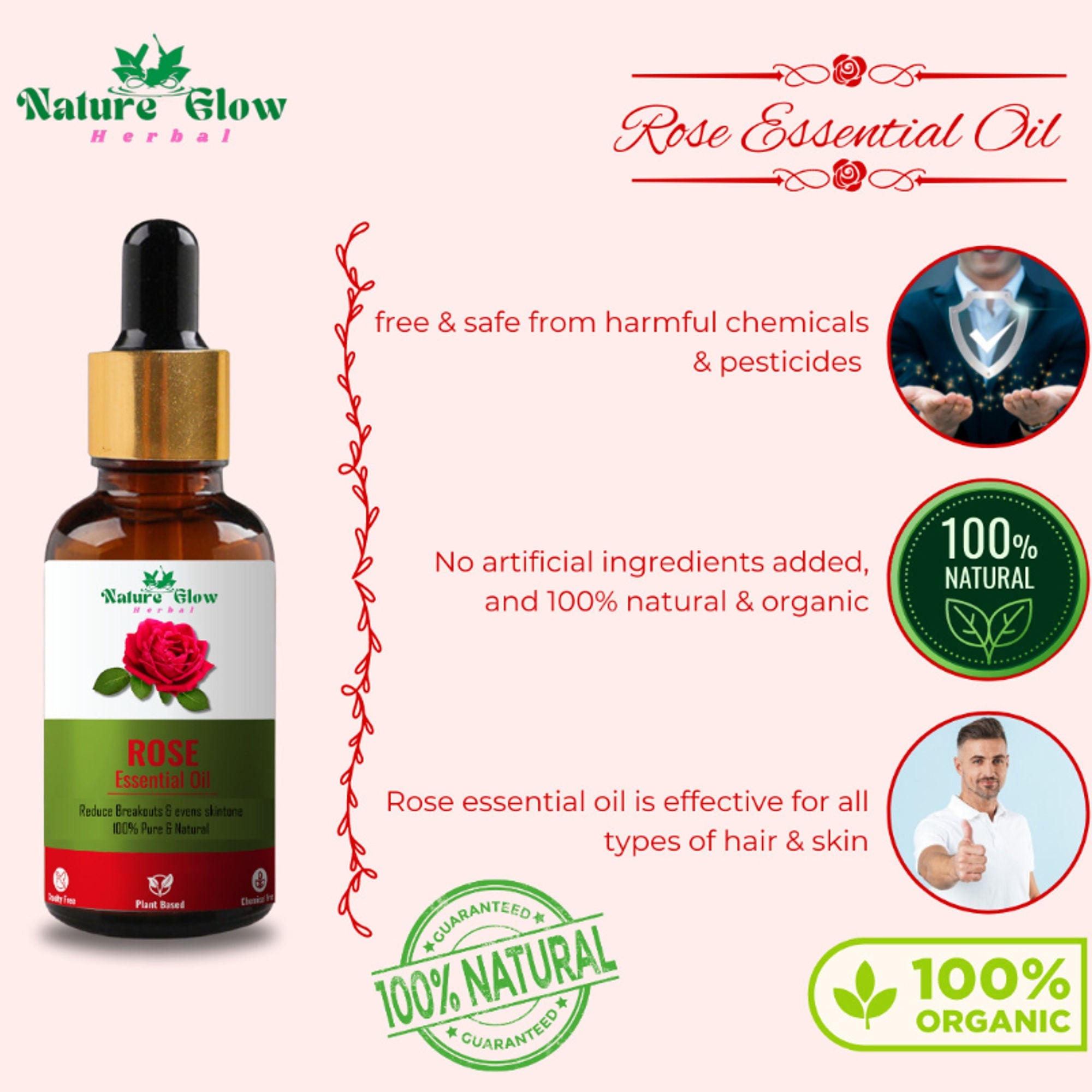 Nature Glow Herbal Rose & Cedarwood Essential Oil Combo