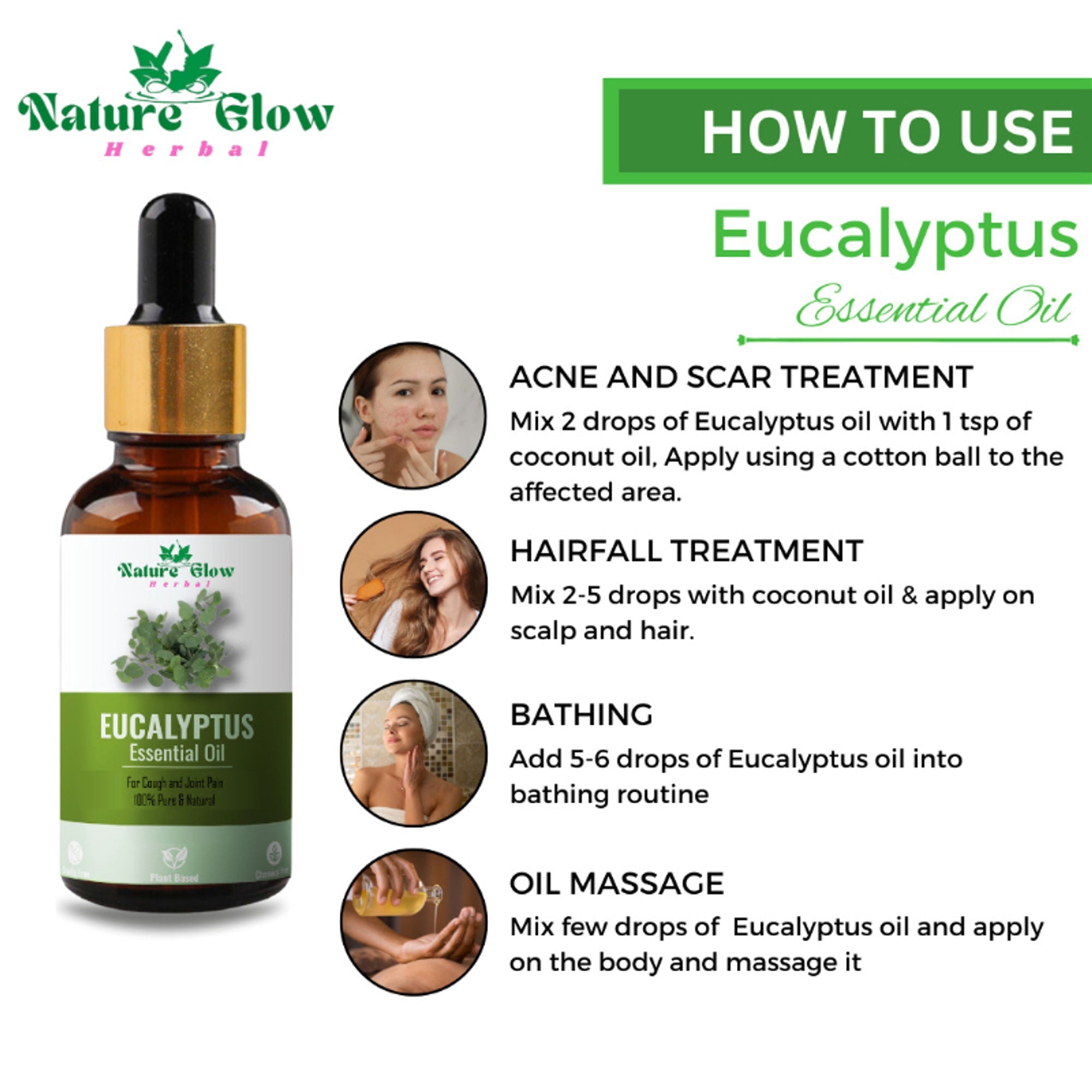 Nature Glow Herbal Tea Tree & Eucallypatus & Basil Essential Oil Combo