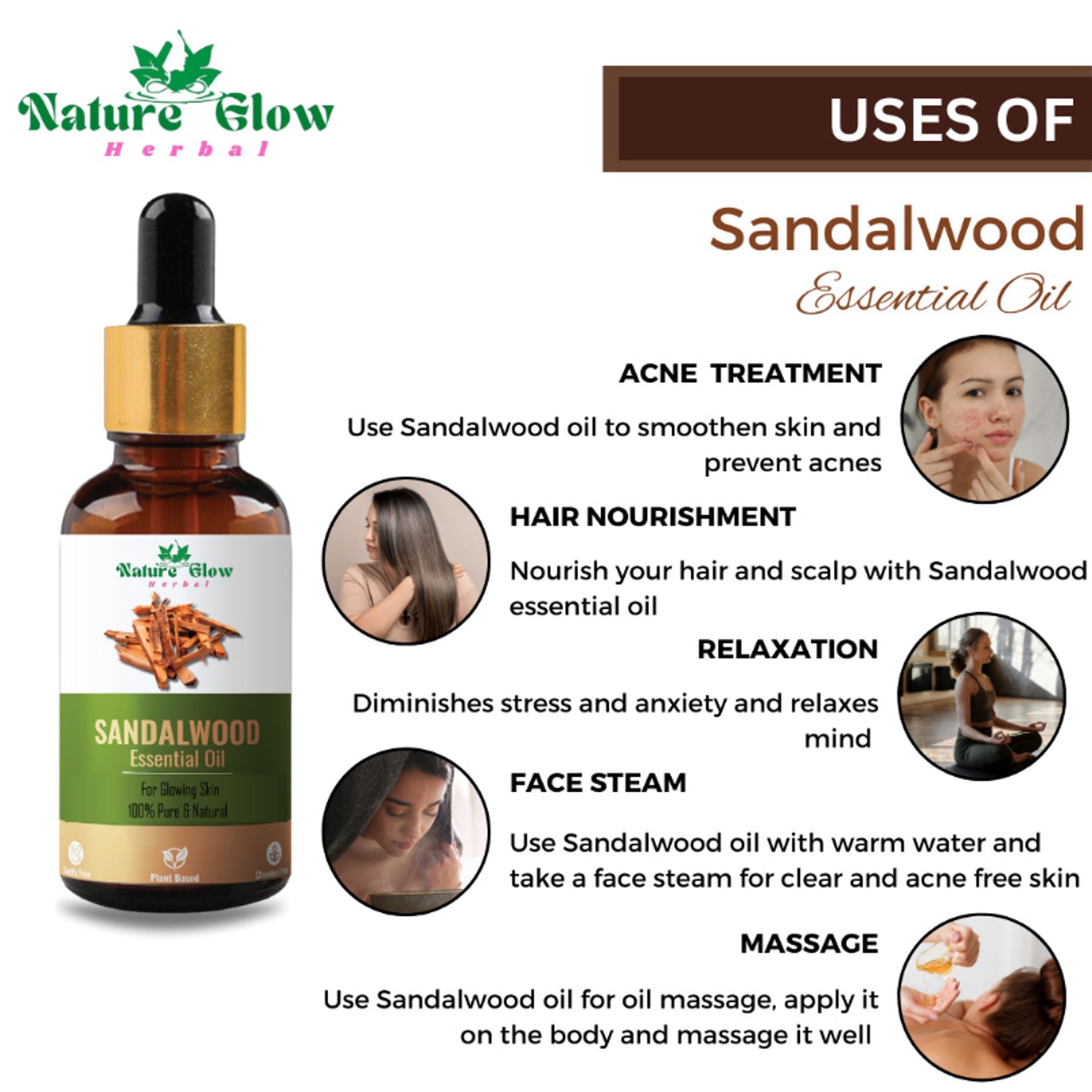 Nature Glow Herbal Rosemary & Sandalwood & Basil Essential Oil Combo