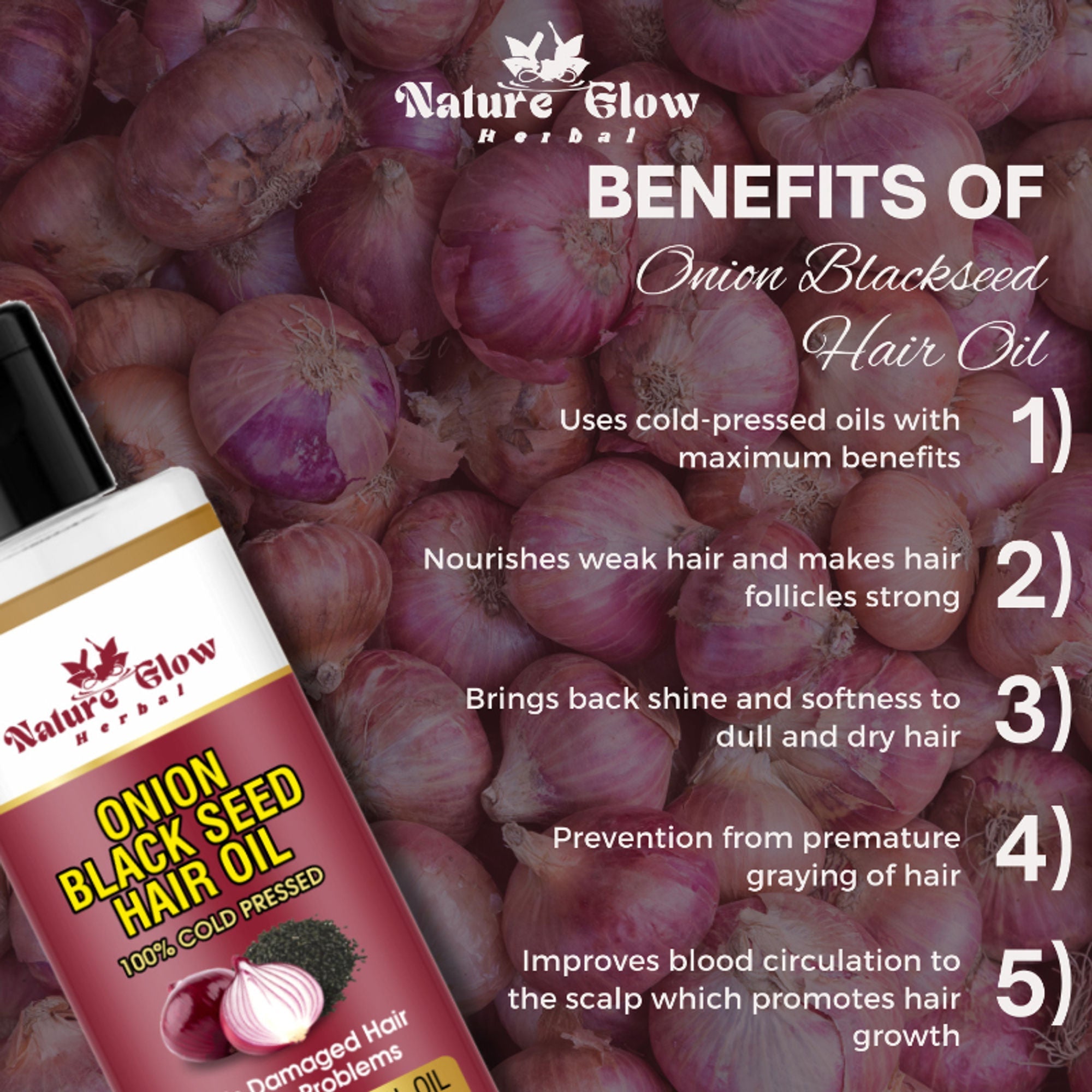 Nature Glow Herbal Castor & Onion With Black Seed Hair Oil Combo