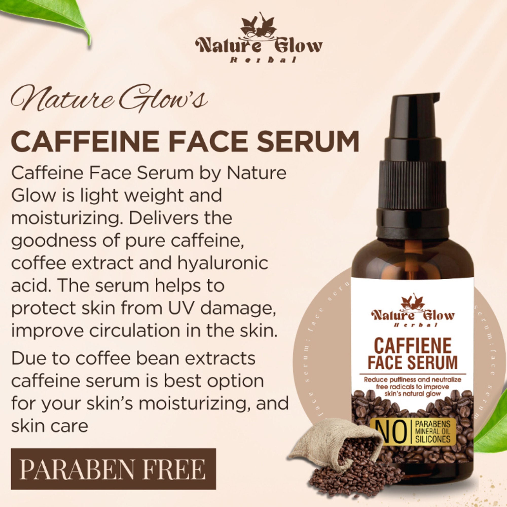 Nature Glow Herbal Caffeine Face Serum Hydrating Face Serum For Glowing Skin