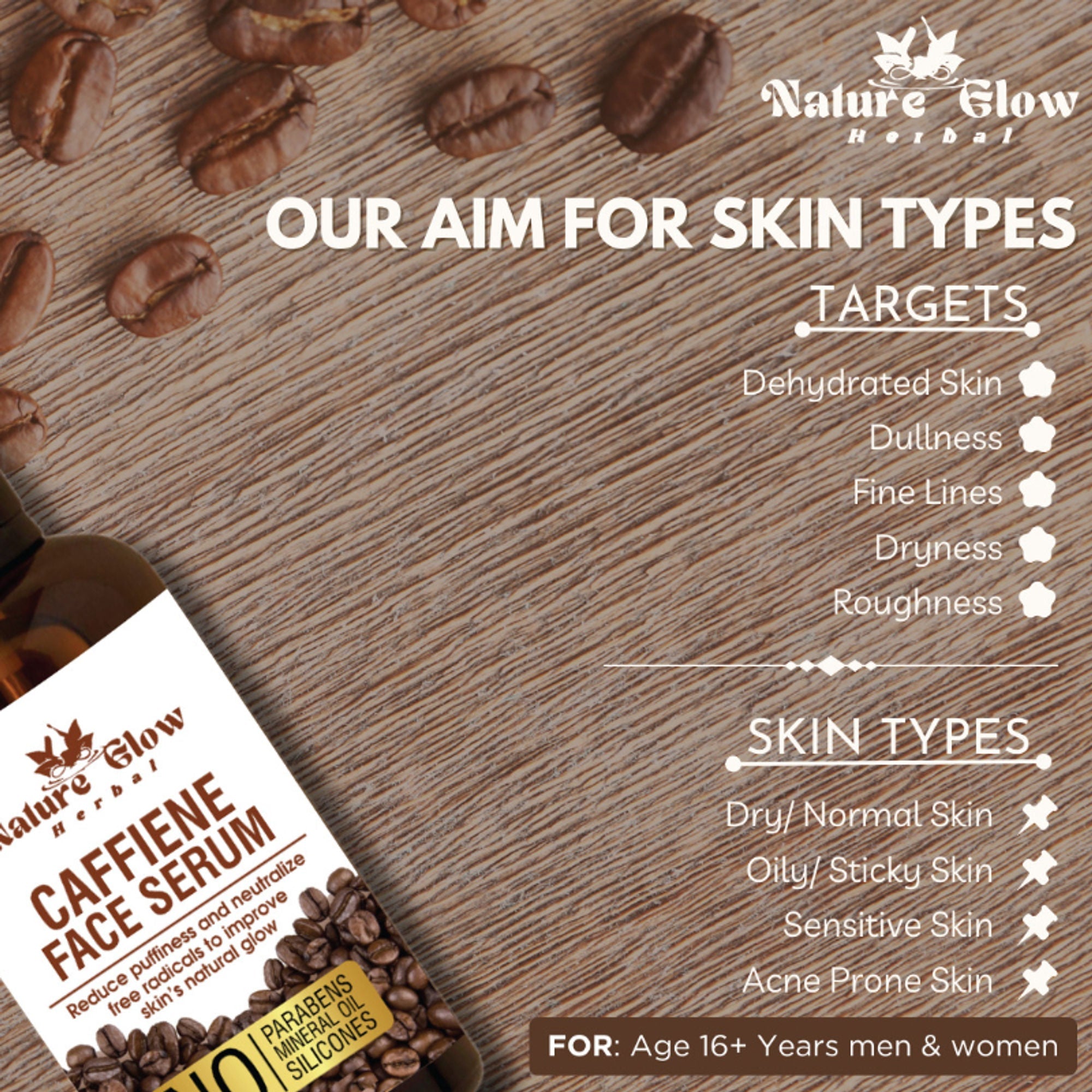 Nature Glow Herbal Caffeine Face Serum Hydrating Face Serum For Glowing Skin