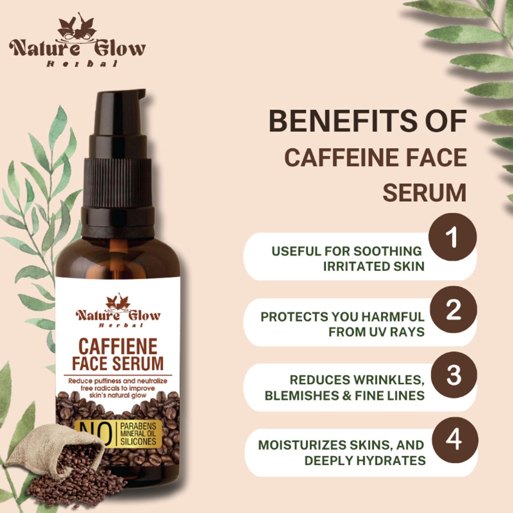 Nature Glow Herbal Caffeine Face Serum Hydrating Face Serum For Glowing Skin