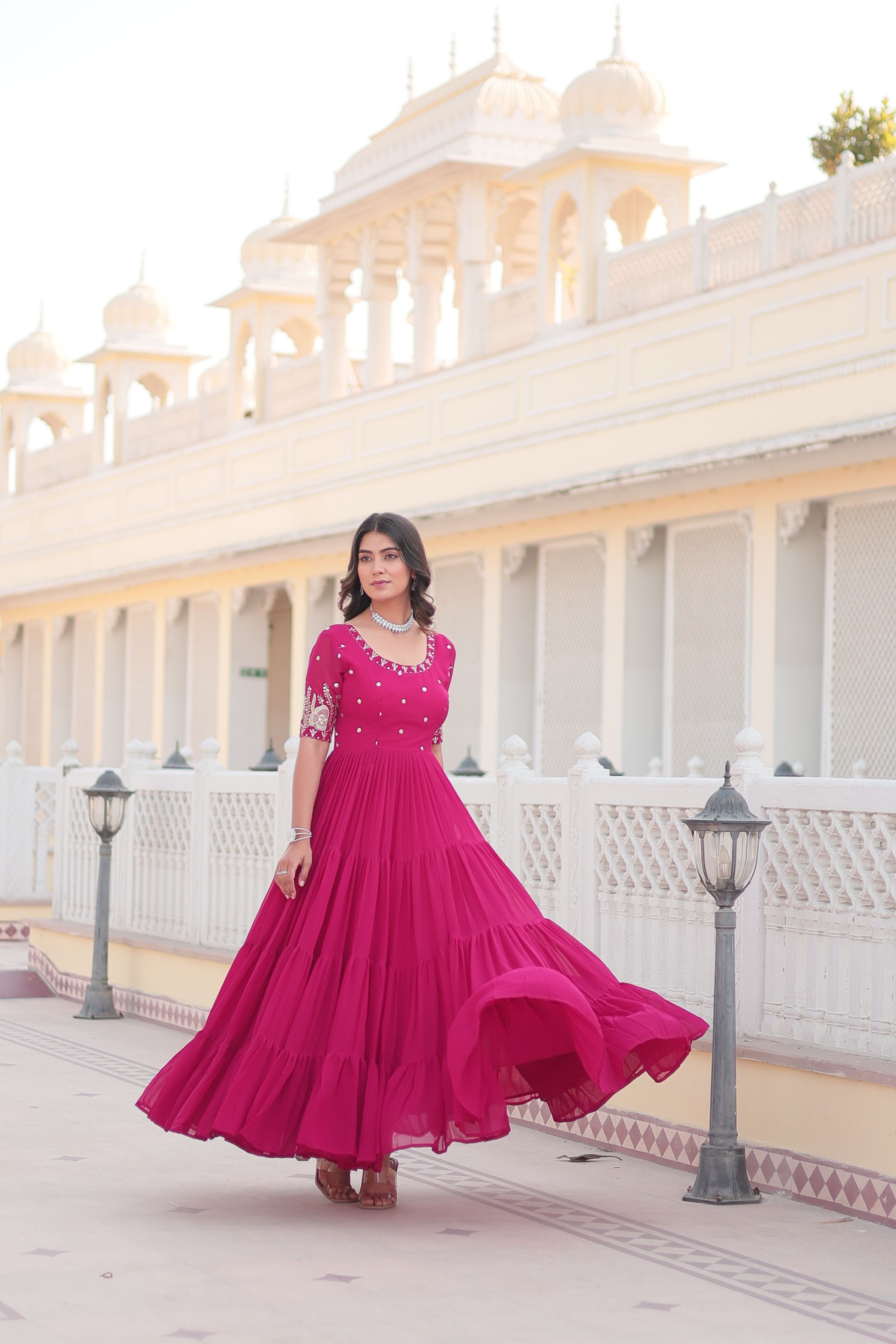 Aastha Magenta Faux Georgette with Embroidery Zari Sequins-work