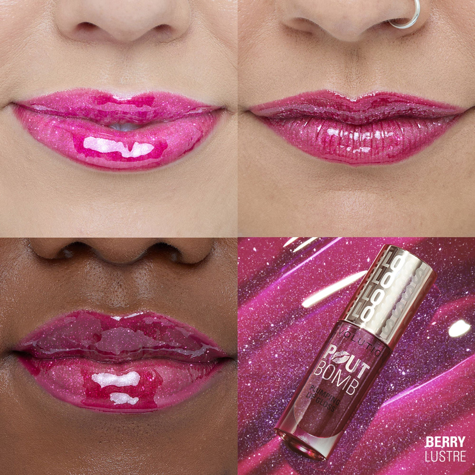 Makeup Revolution Pout Bomb Shimmer Lip Gloss - Berry Lusture