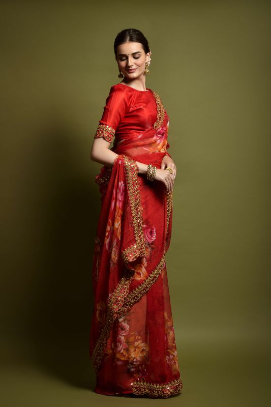 Aastha Red Heavy soft Chiffon Heavy Mono Banglori beautiful floral Print Work