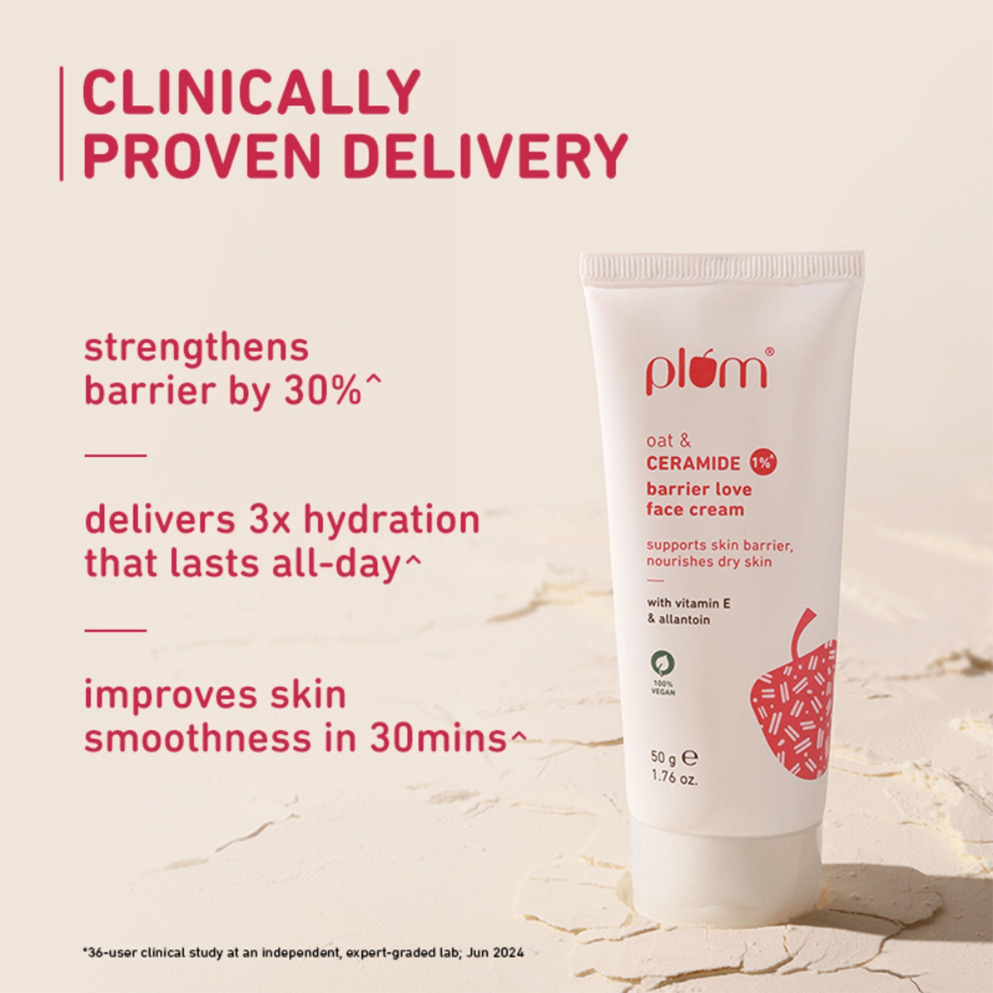 Plum 1% Ceramide Face Cream With Oat, Strengthens Skin Barrier & Nourishes