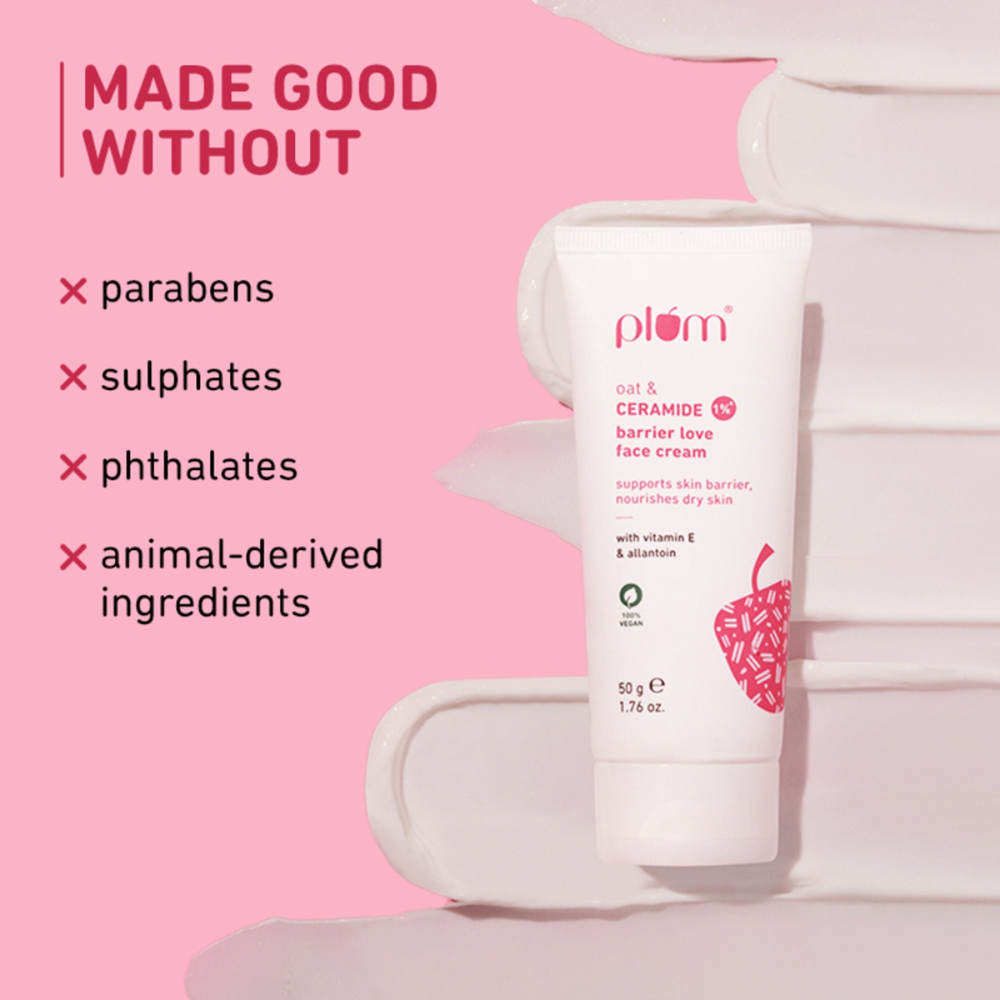Plum 1% Ceramide Face Cream With Oat, Strengthens Skin Barrier & Nourishes