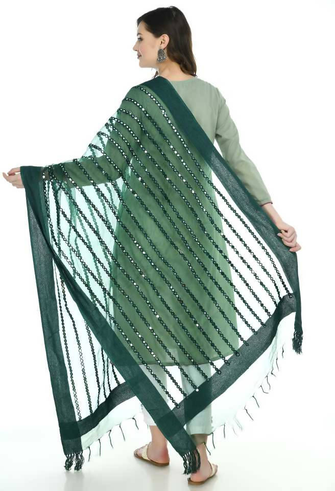 Mominos Fashion Bottle Green Orgenza Mirror Stripe Dupatta