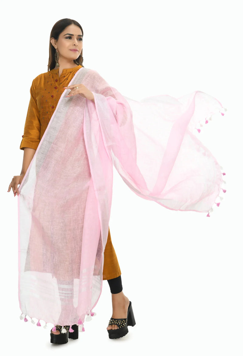 Mominos Fashion Moeza Linen Baby Pink Dupatta