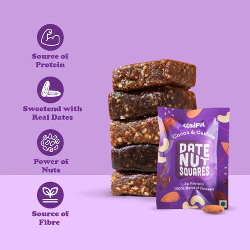 Gladful Date Nut Squares - Cocoa & Cashew: 8 Bars