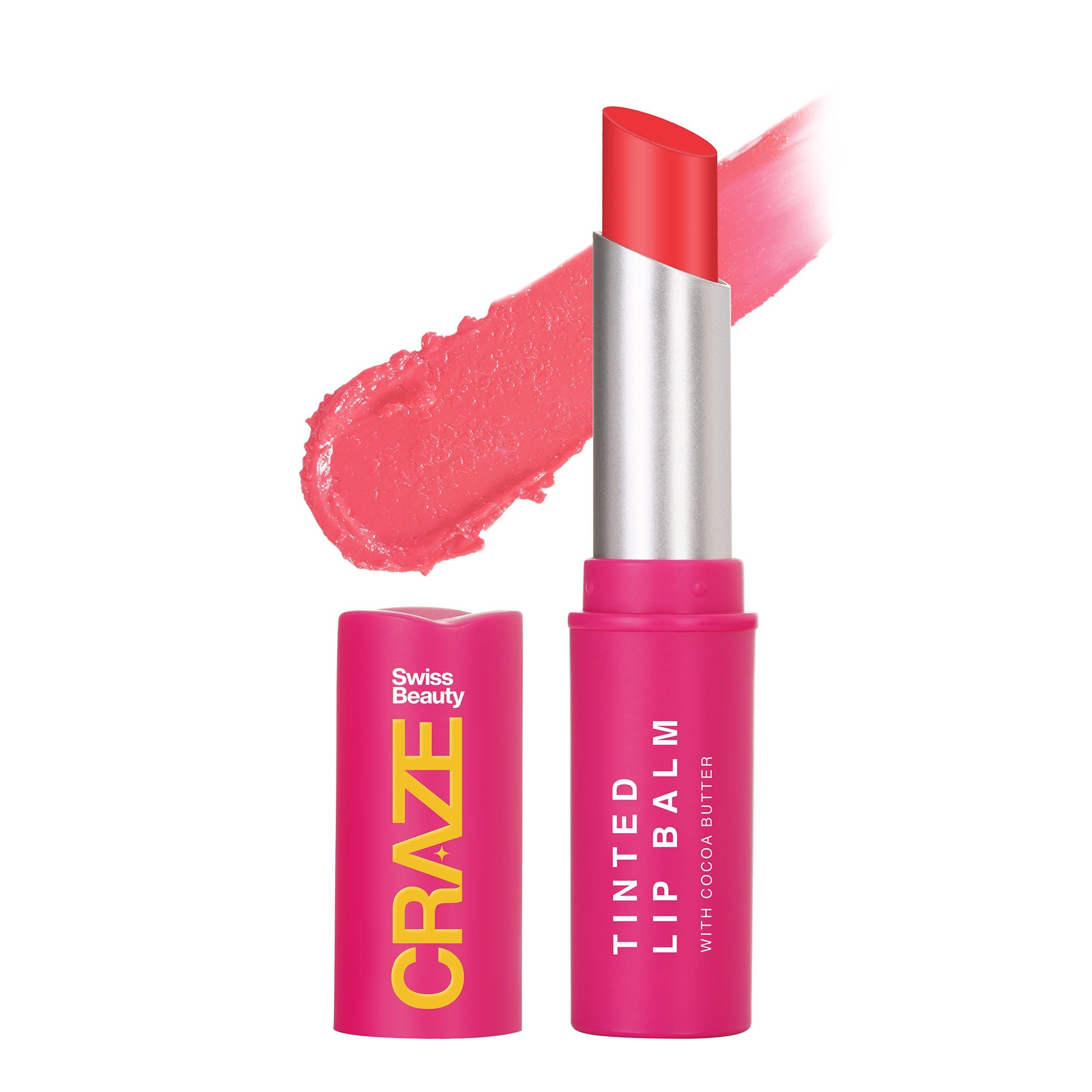 Swiss Beauty CRAZE Tinted Weightless Sheer Coverage Lip Balm With Cocoa Butter - 04 Coral Pink