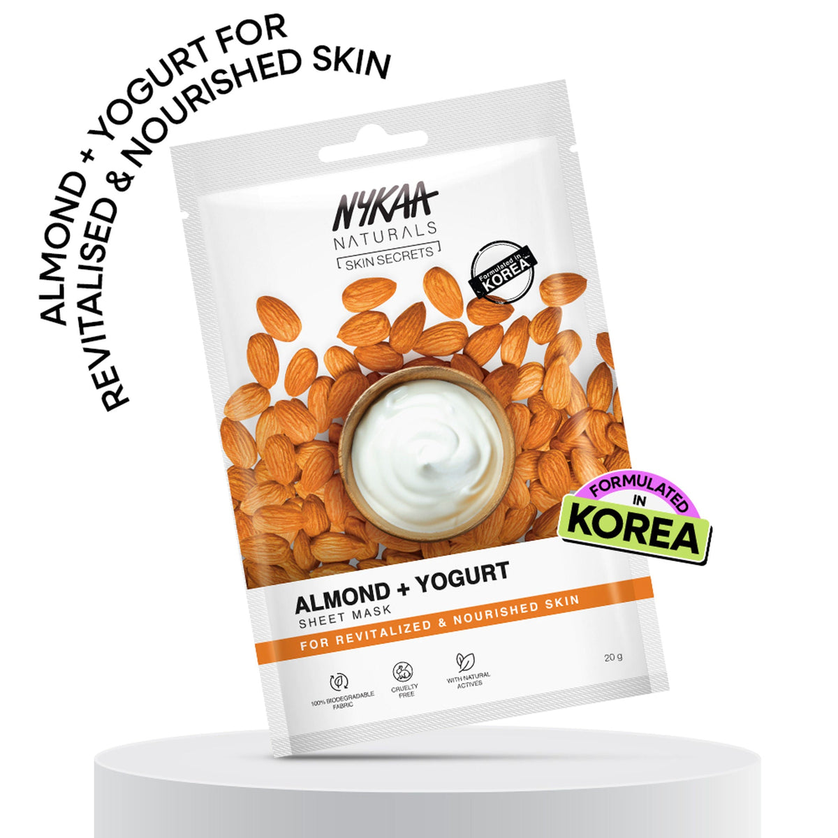 Nykaa Green Tea + Aloe Vera Sheet Mask For Hydrated Skin - Formulated in Korea - For All Skin Types - Almond + Yogurt
