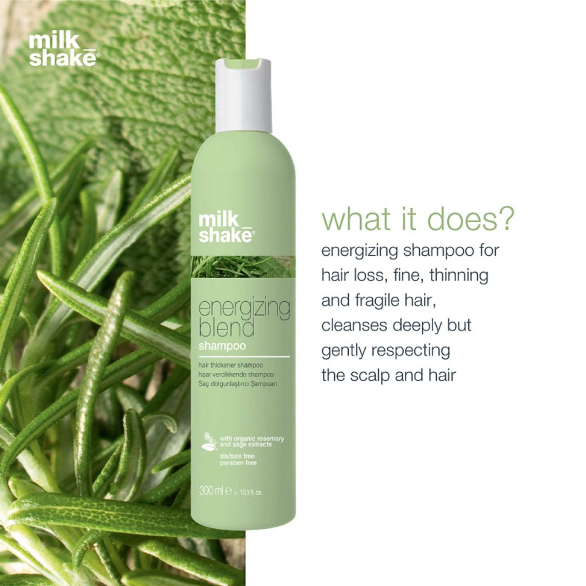 Milkshake Energizing Blend Shampoo For Hair Loss, Fine Hair With Organic Rosemary & Sage