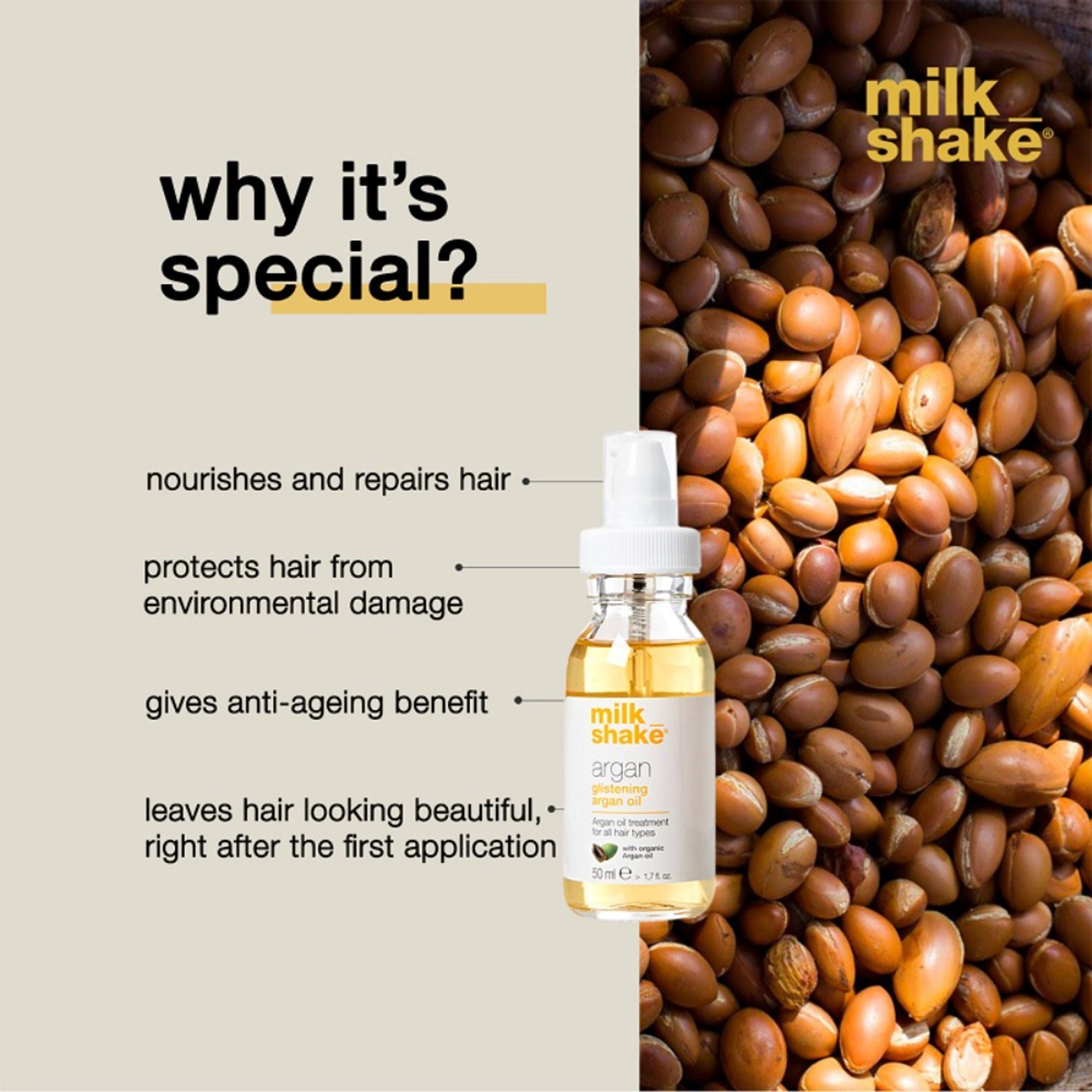 Milkshake Argan Oil For Instant Shiny & Frizz-Free Hair With Nourishment