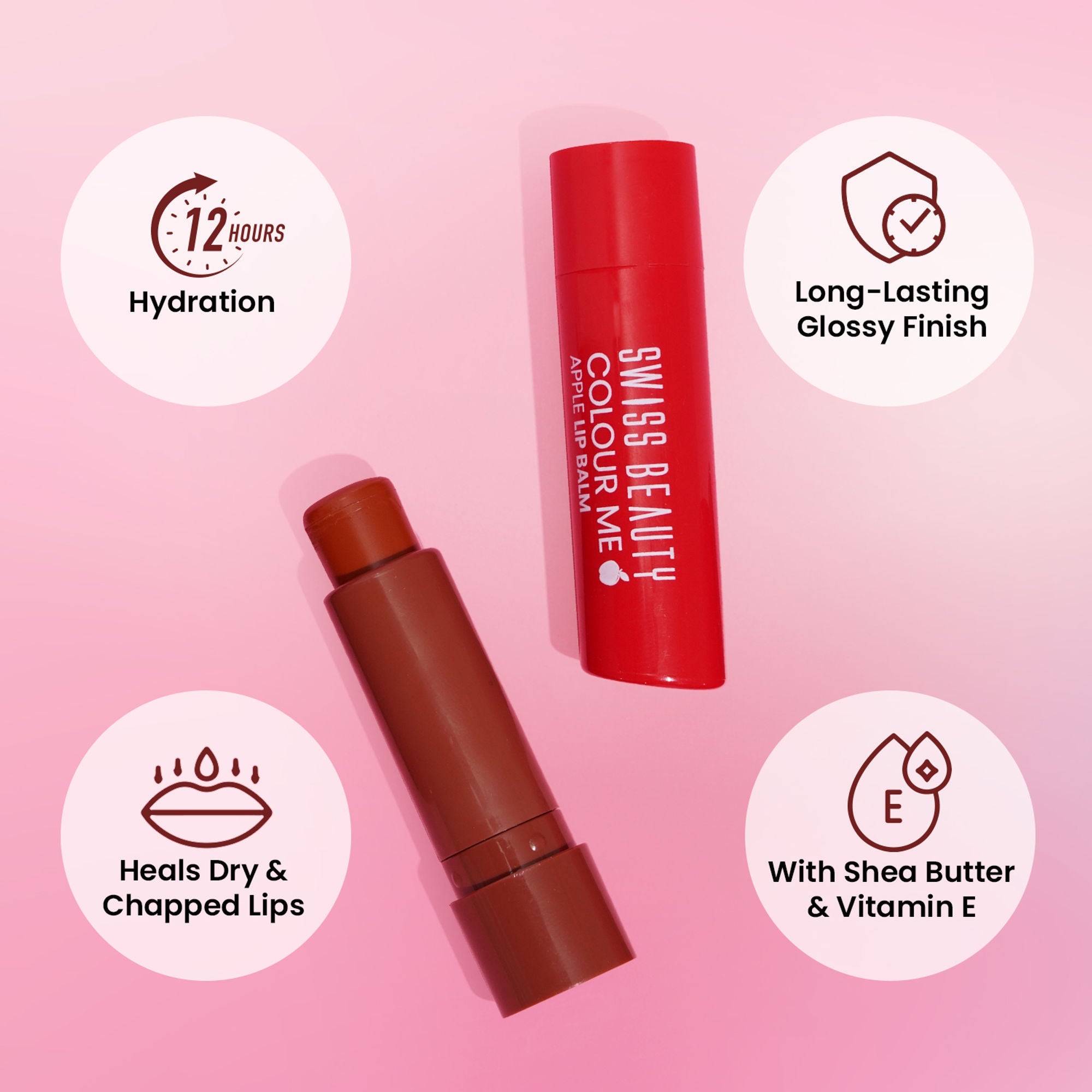 Swiss Beauty Colour Me Tinted Lip Balm For Dry With SPF 15 , Shea Butter and Vitamin E - Strawberry Slush
