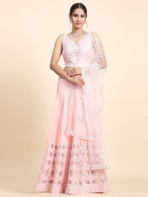 Aastha fashion off pink Lehenga Choli with faux net blouse fabric