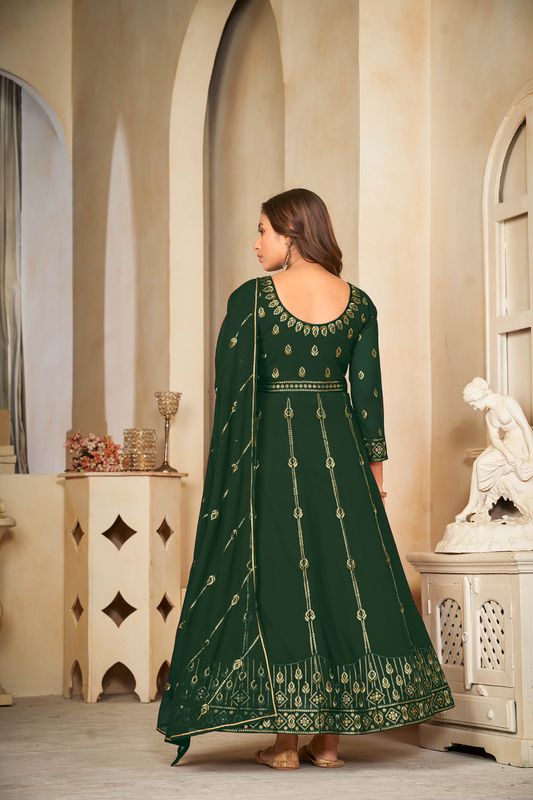 Aastha Green with Net top fabric Santoon Net Bottom fabric