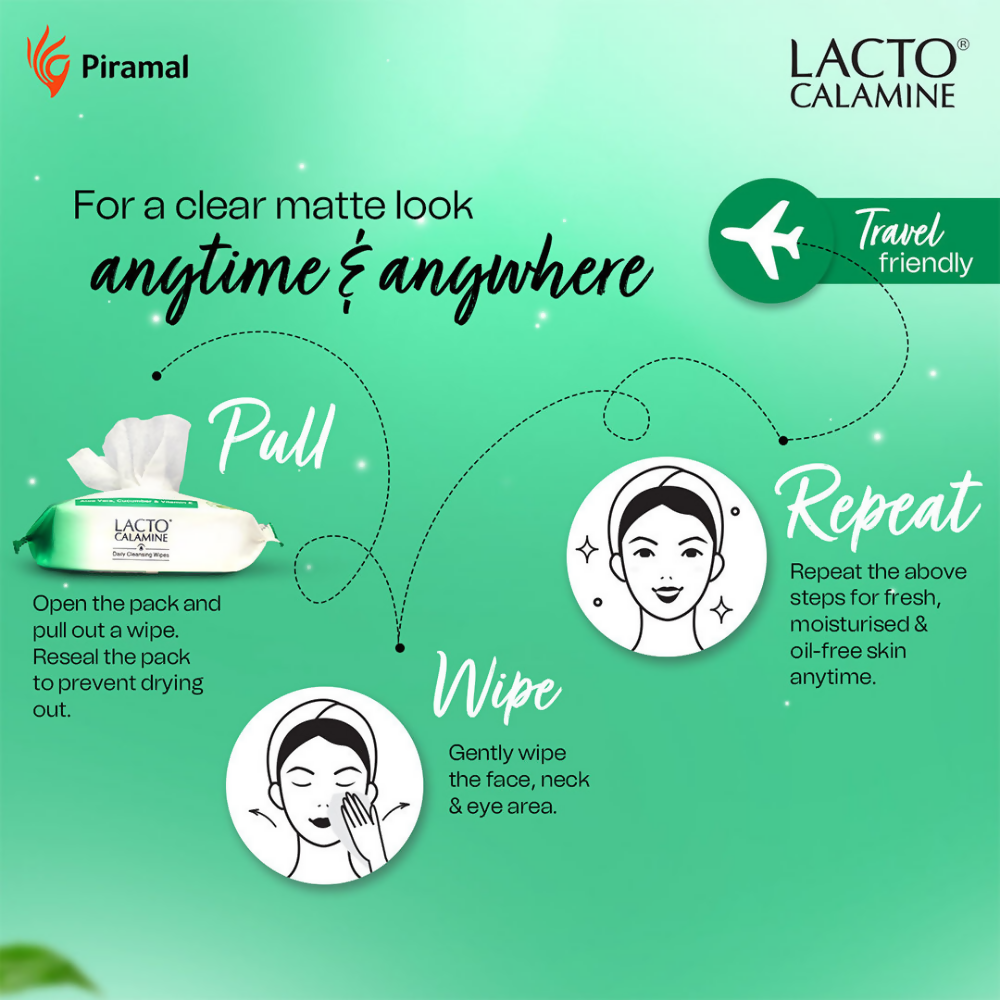 Lacto Calamine Daily Cleansing Face Wipes, Makeup Remover Wipes